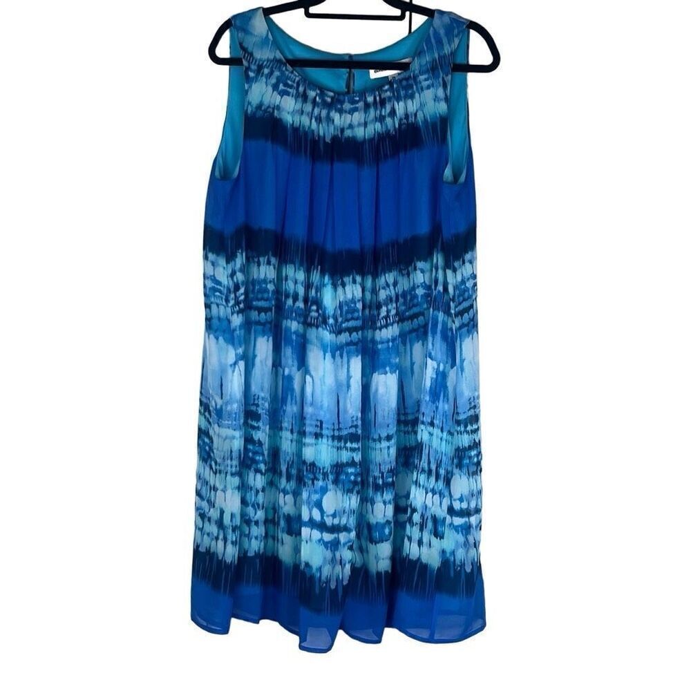 Emma & Michelle Womens 2X Knee Length Dress Blue Tie Dye‎ Sleeveless Lined